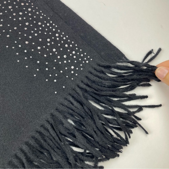 Pretty Persuasions Black Clear Diamond Rhinestone Fringe Scarf Wrap Classic - Picture 4 of 5